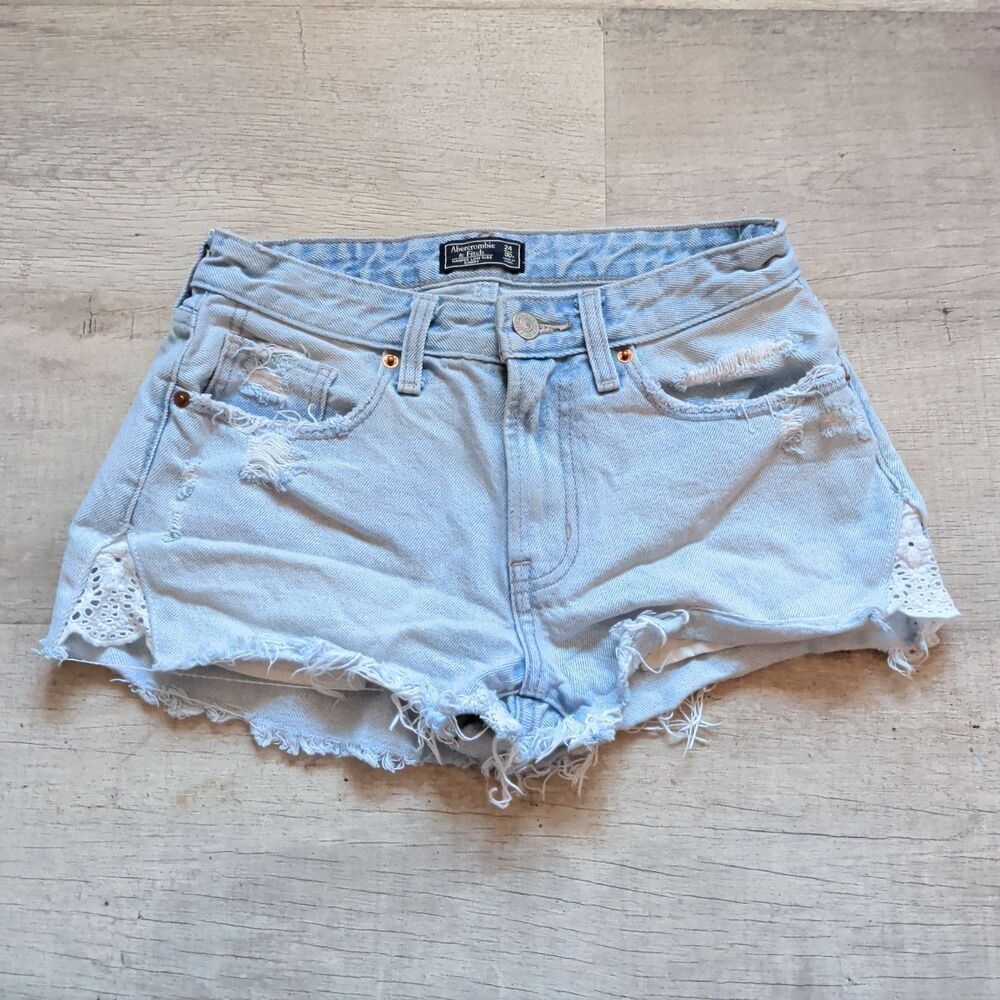 Abercrombie & Fitch Harper Low Rise Denim Shorts Womens 00R Distressed Lace